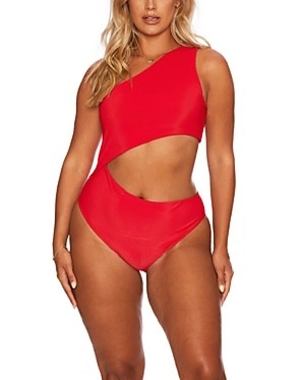 Beach Riot Celine One Shoulder Cutout One Piece Red Ribbed Swimsuit Size XL